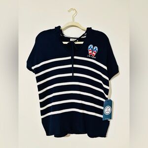 Life Is Good Navy and White Striped Sweater Tee